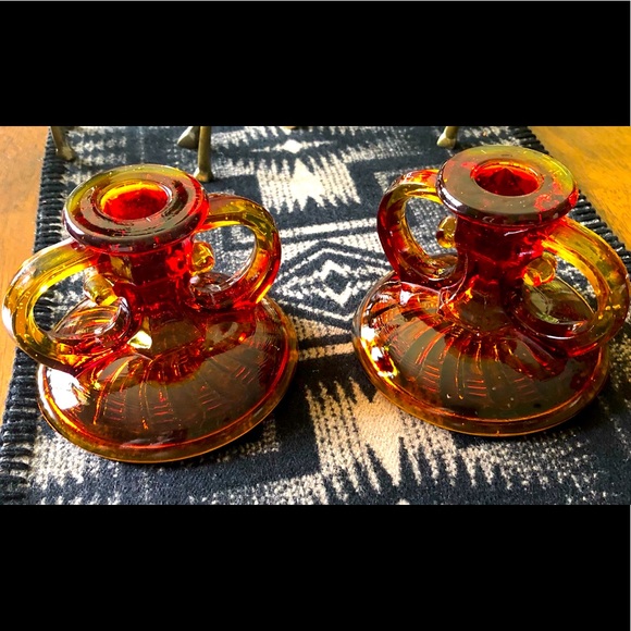 Vintage L.E. Smith Amberina glass candlesticks